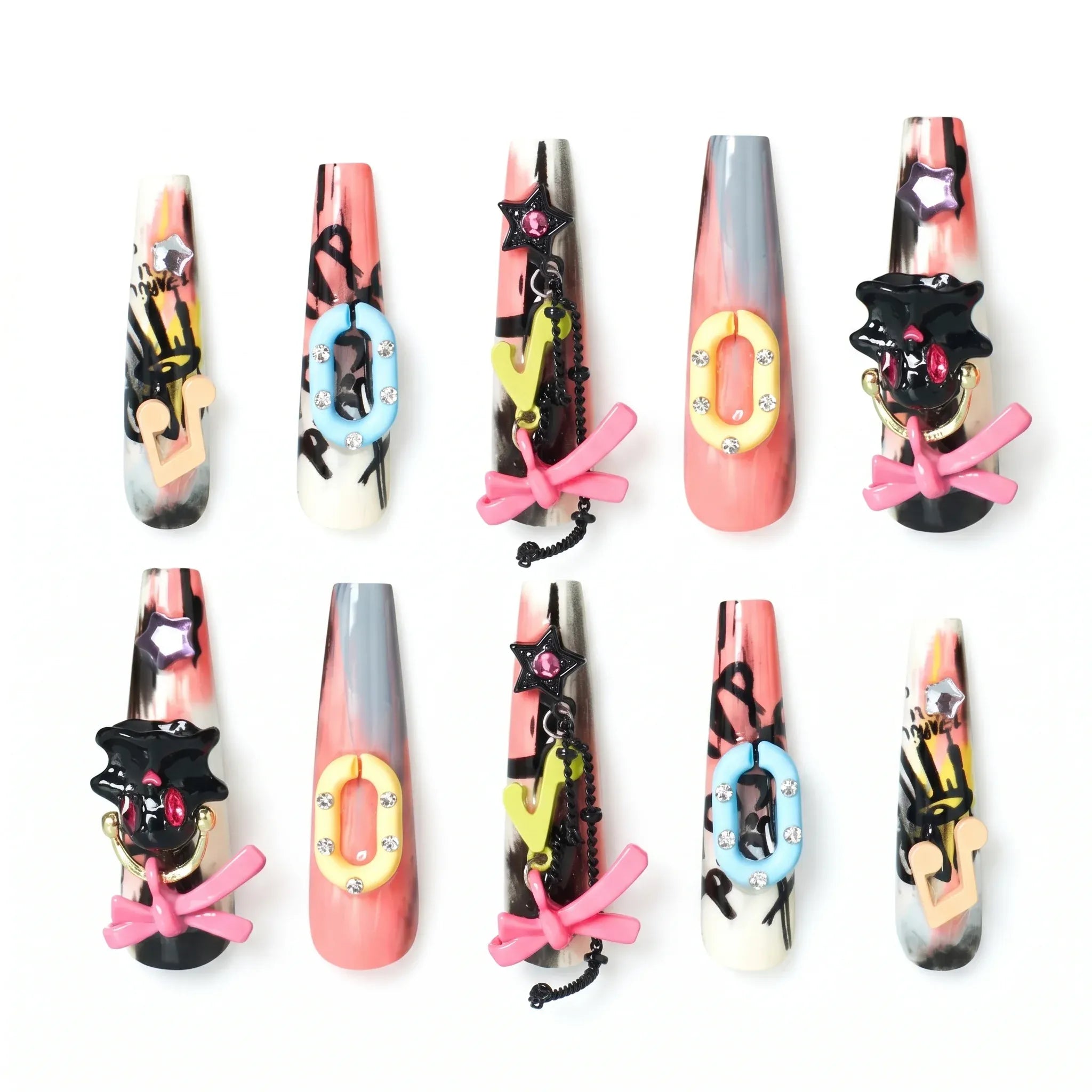 Kentrim Y2K Graffiti 3D Charms Press On Nails - 30 Pieces (15 Sizes) Secondary image