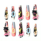 Kentrim Jelly Glue Pink Kentrim Y2K Graffiti 3D Charms Press On Nails - 30 Pieces (15 Sizes)