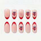 Press on Nails Kentrim Sports Team Logo Almond Press On Nails - 30 Pieces (15 Sizes) Red