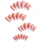 Kentrim Jelly Glue Pink Kentrim Peach Floral Almond Press On Nails-24Pieces(12 Sizes)