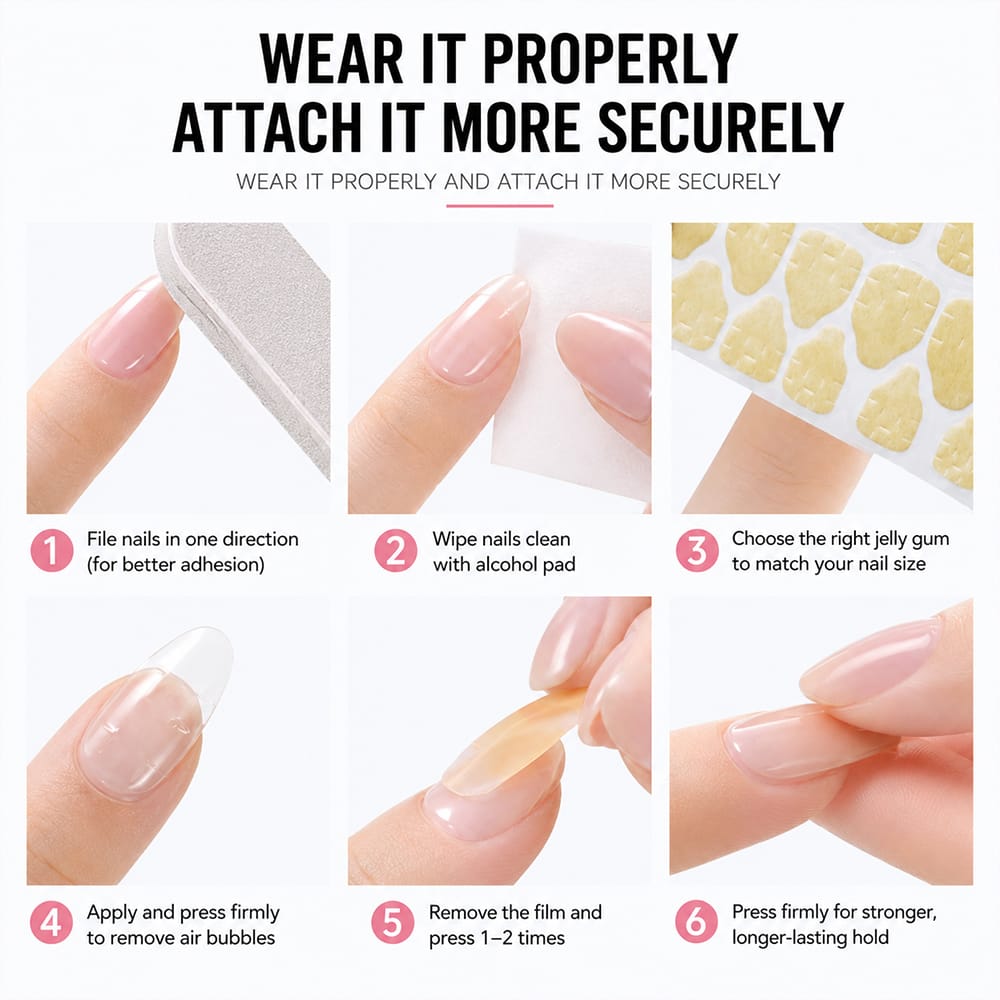 Nail Adhesive Tabs | Jelly Sticky Pads for Reusable Press On Nails, 24 Pcs, 15 Sizes