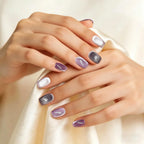 Kentrim Purple Silver Cat Eye Press On Nails - 10 Pieces (Single Size, Square/Round)