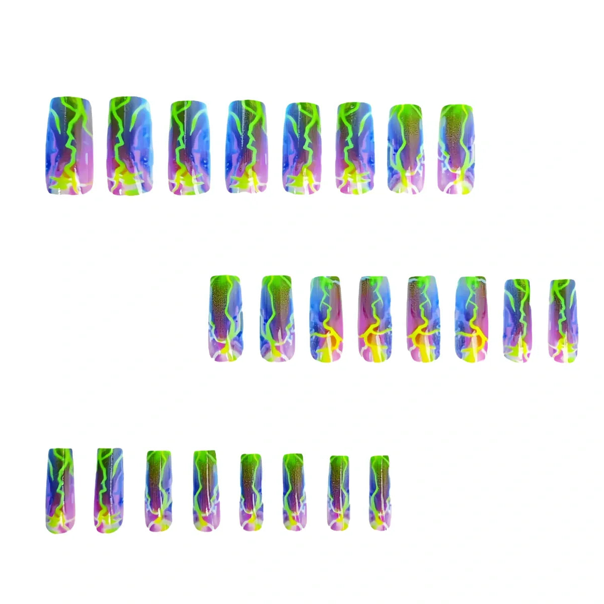 Kentrim Jelly Glue Green Kentrim Neon Lightning Multicolor Medium Square Press On Nails - 24 Pieces (12 Sizes) Main image