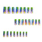 Kentrim Jelly Glue Green Kentrim Neon Lightning Multicolor Medium Square Press On Nails - 24 Pieces (12 Sizes)