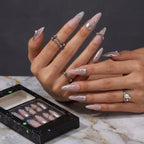 Kentrim Pink Silver Metallic Press On Nails - 30 Pieces, 15 Sizes