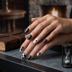 Kentrim Jelly Glue Black Kentrim Black & White Halloween Skull Short Square Press On Nails - 24 Pieces (12 Sizes)
