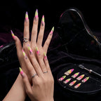 Kentrim Jelly Glue Yellow Kentrim Neon Gradient Abstract Line Press On Nails - 30 Pieces (15 Sizes)