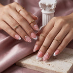 Kentrim Jelly Glue Pink Kentrim Shell Texture Pearl & Rhinestone Chain Press On Nails - 24 Pieces (12 Sizes)