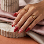 Kentrim Red French Press On Nails with 3D Flower & Shell Details - 24 Pieces (12 Sizes)