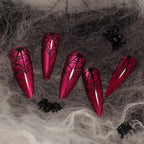 Kentrim Jelly Glue Hot Pink Kentrim Metallic Magenta Spider Web Long Stiletto Halloween Press On Nails - 24 Pieces (12 Sizes)