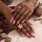 Kentrim Red Ombre Floral Almond Press On Nails-24 Pieces (12 Sizes)