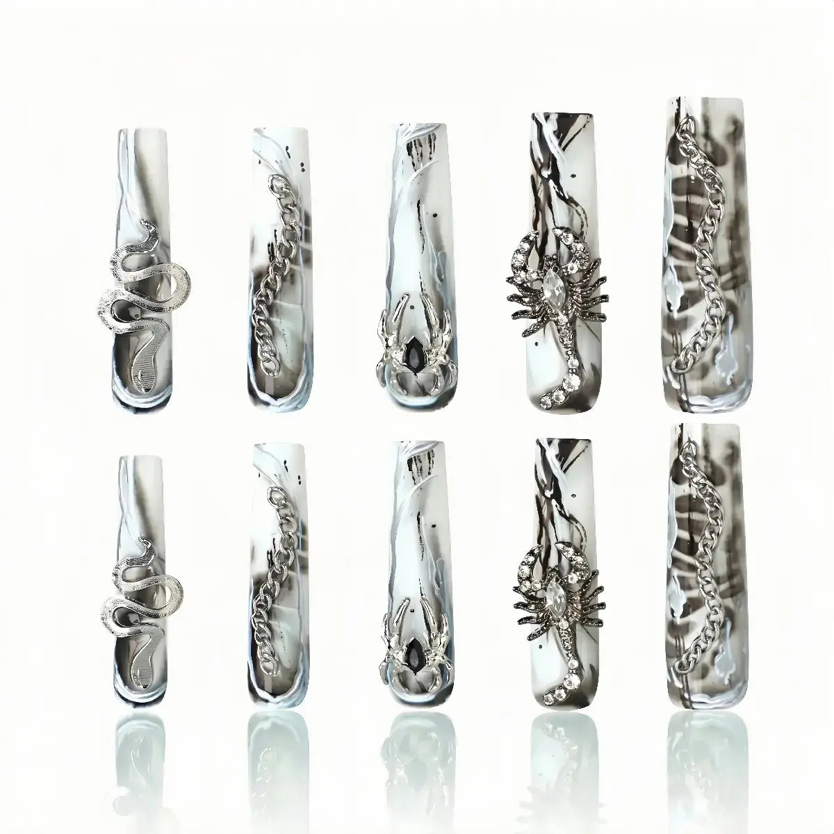 Kentrim Marbled Snake & Scorpion Press On Nails - 30 Pieces (15 Sizes) Secondary image