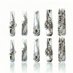 Kentrim Jelly Glue White Kentrim Marbled Snake & Scorpion Press On Nails - 30 Pieces (15 Sizes)