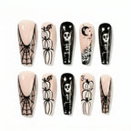 Kentrim Jelly Glue Black Kentrim Halloween Skull Pumpkin Coffin Press On Nails - 24 Pieces (12 Sizes)
