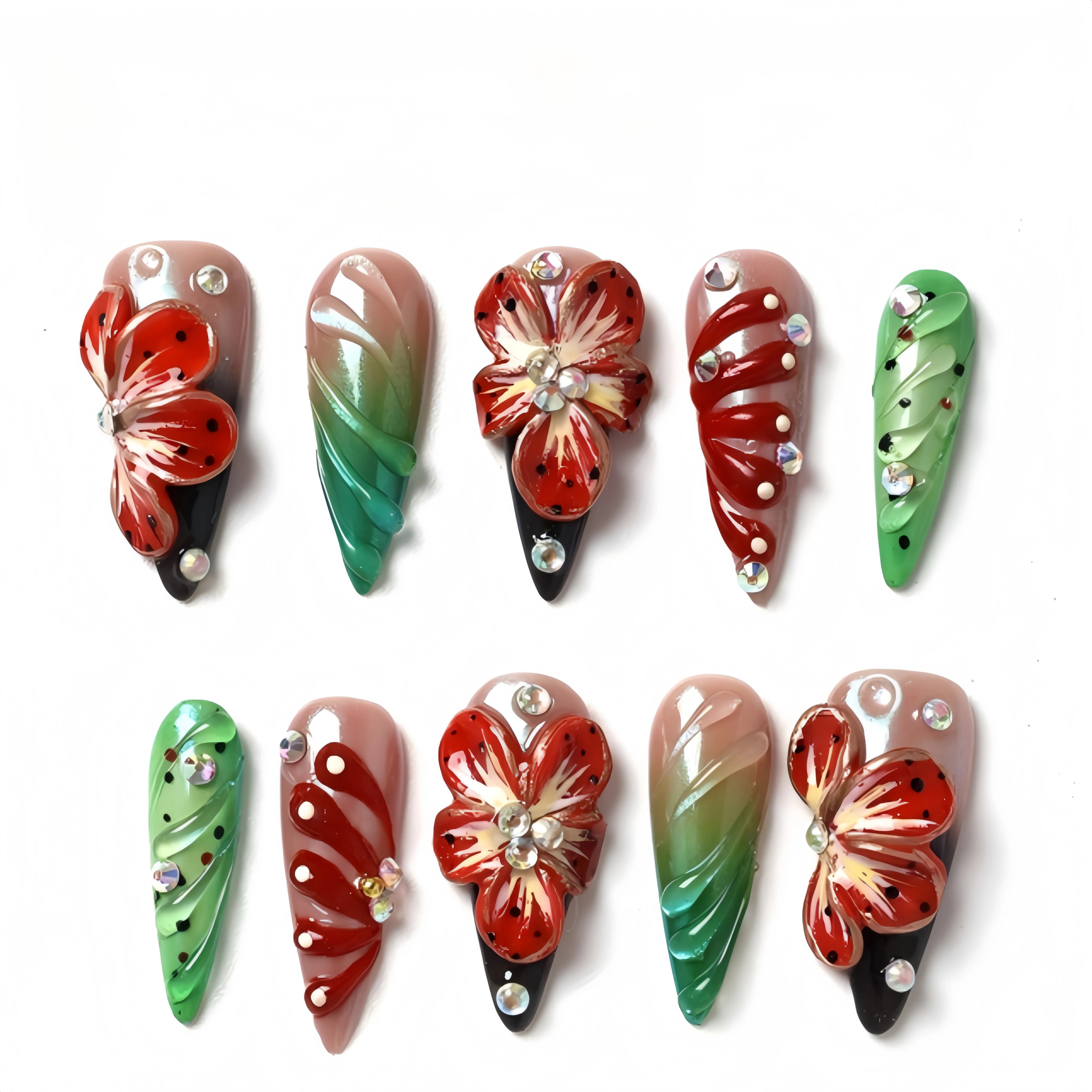 Kentrim Tropical Floral Press On Nails- 10 Pieces (Single Size) Main image