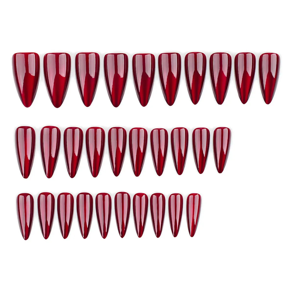 Kentrim Jelly Glue Red Kentrim Glossy Metallic Wine Red Long Stiletto Press On Nails - 24 Pieces (12 Sizes)