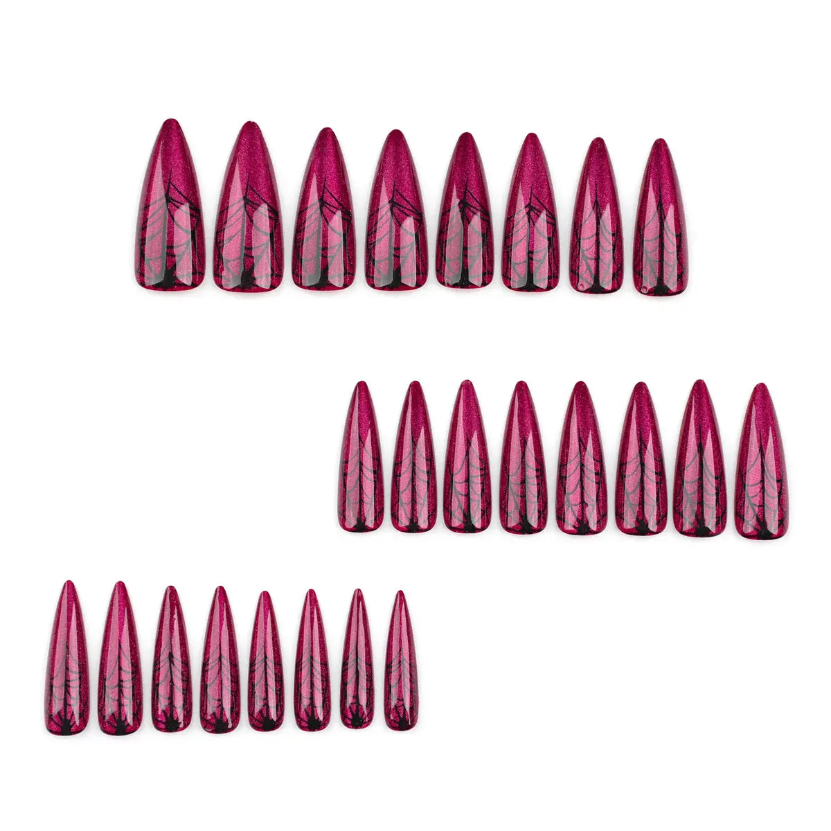 Kentrim Jelly Glue Hot Pink Kentrim Metallic Magenta Spider Web Long Stiletto Halloween Press On Nails - 24 Pieces (12 Sizes) Main image