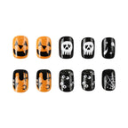 Kentrim Jelly Glue Orange Kentrim Halloween Ghost & Pumpkin Short Square Press On Nails - 24 Pieces (12 Sizes)