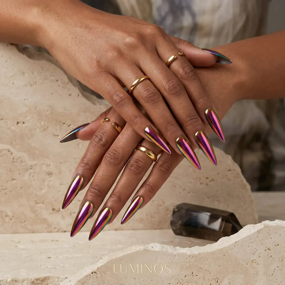 Kentrim Jelly Glue Purple Kentrim Holographic Pink-Purple Chrome Medium Stiletto Press On Nails - 24 Pieces (12 Sizes)