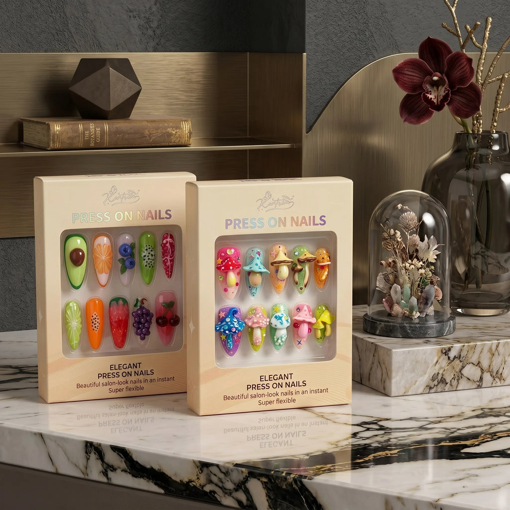 Kentrim Fruit & Mushroom 2-Set Bundle Medium Almond Press On Nails