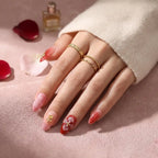 Kentrim Jelly Glue Red Kentrim Red Ombre Floral Almond Press On Nails - 24 Pieces (12 Sizes)