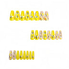 Kentrim Jelly Glue Yellow Kentrim Bee & Flower Medium Coffin Press On Nails - 24 Pieces (12 Sizes)
