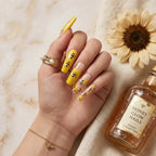 Kentrim Jelly Glue Yellow Kentrim Bee & Flower Medium Coffin Press On Nails - 24 Pieces (12 Sizes)
