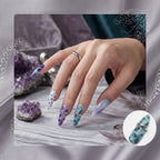 Kentrim Jelly Glue Purple Kentrim Tie-Dye Leopard Print Press On Nails with Silver Rings - 30 Pieces (15 Sizes)