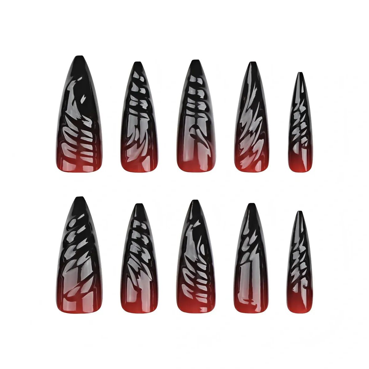 Kentrim Jelly Glue Black Kentrim Vampire Red to Black Gradient Stiletto Press On Nails - 24 Pieces (12 Sizes)