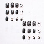 Kentrim Jelly Glue Black Kentrim Black & White Halloween Skull Short Square Press On Nails - 24 Pieces (12 Sizes)