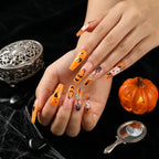 Kentrim Jelly Glue Orange Kentrim Orange Pumpkin Ghost Coffin Halloween Press On Nails - 24 Pieces (12 Sizes)