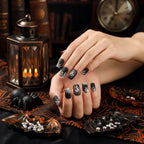 Kentrim Jelly Glue Black Kentrim Black Spider Web Coffin Halloween Press On Nails - 24 Pieces (12 Sizes)