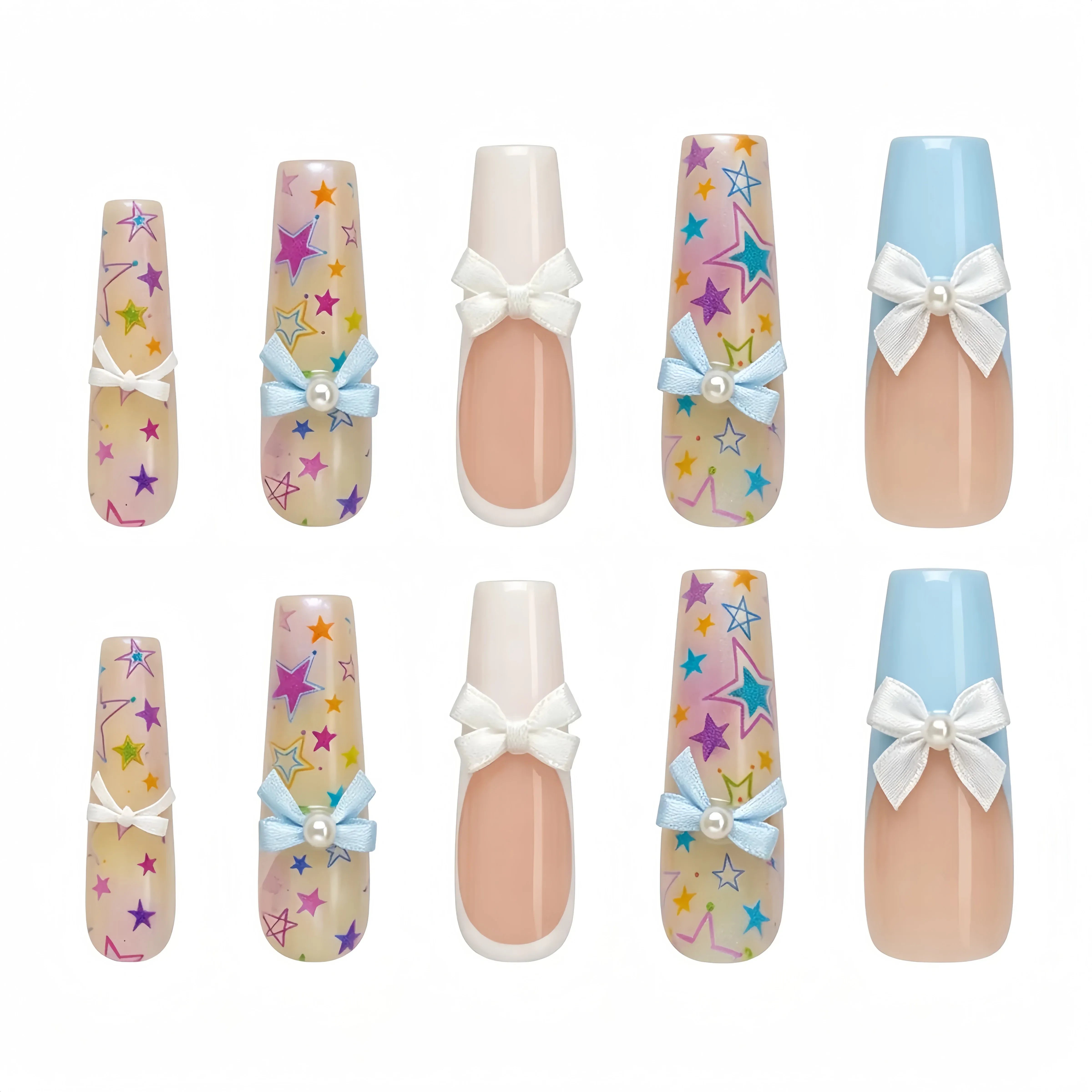 Kentrim Pastel Coquette Bow & Star Press On Nails- 30 Pieces, 15 Sizes Secondary image