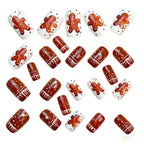 Kentrim Jelly Glue Brown Kentrim Gingerbread Man Christmas Press On Nails - 24 Pieces (12 Sizes)