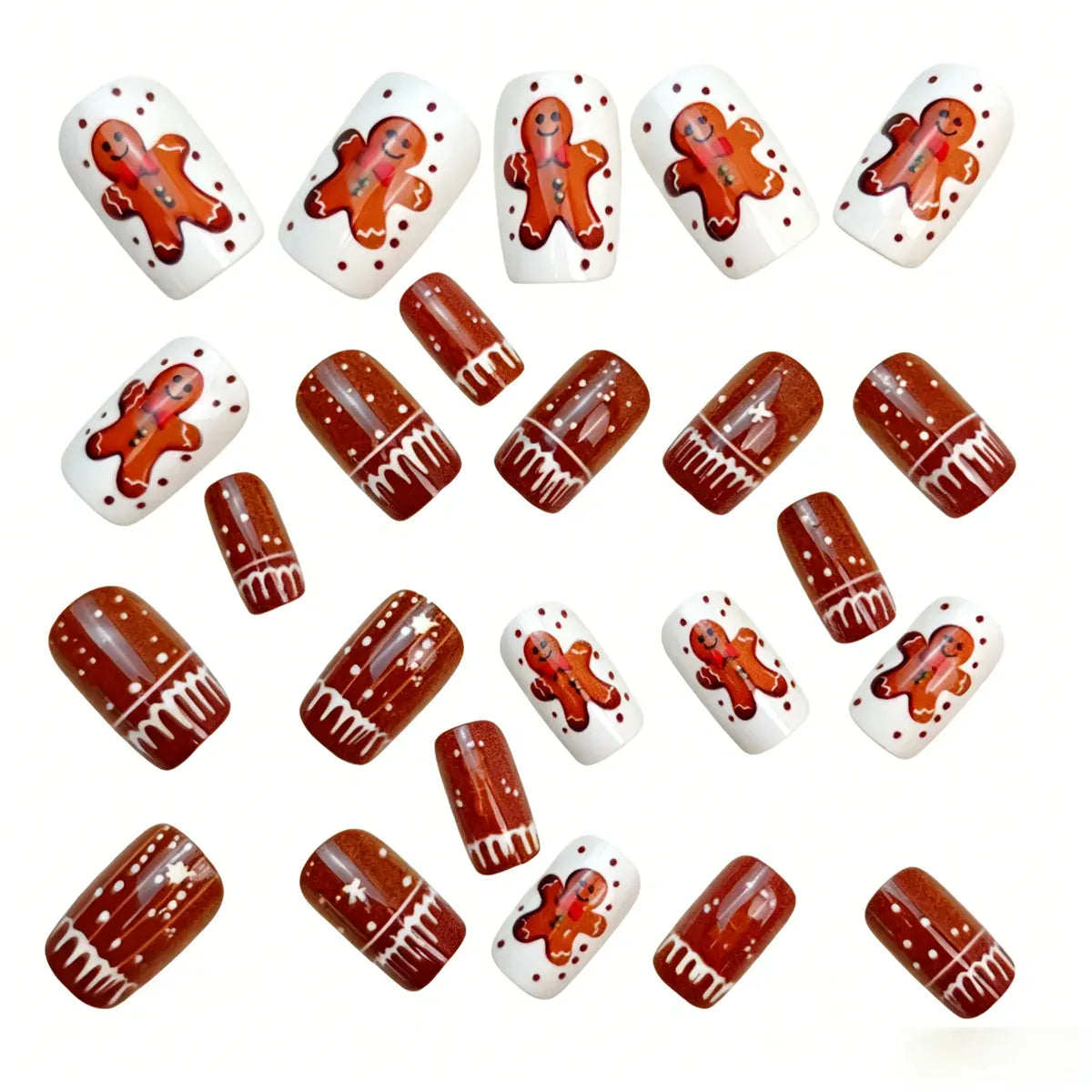 Kentrim Jelly Glue Brown Kentrim Gingerbread Man Christmas Press On Nails - 24 Pieces (12 Sizes)
