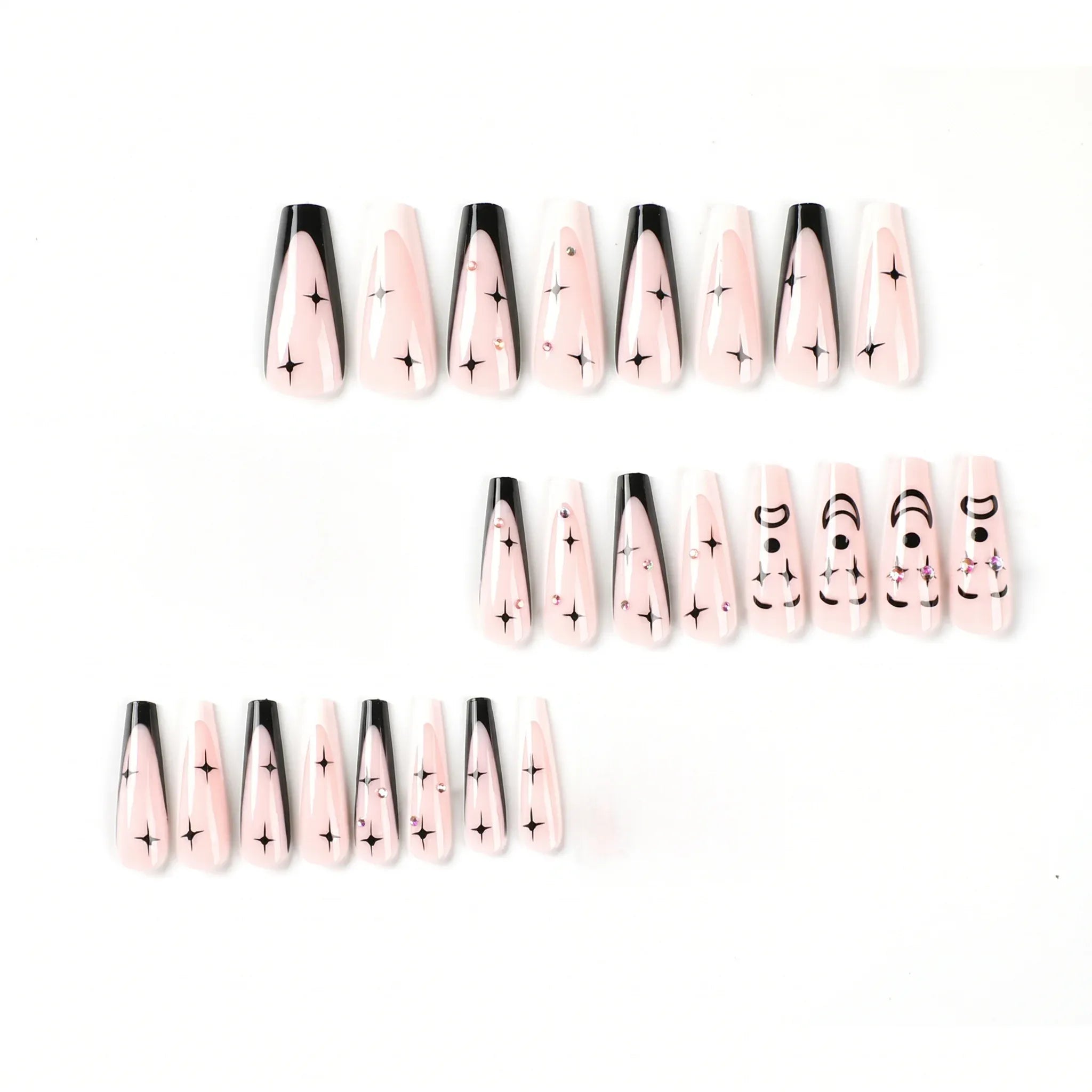 Kentrim Jelly Glue Black Kentrim Abstract Clown Star Coffin Press On Nails - 24 Pieces (12 Sizes)