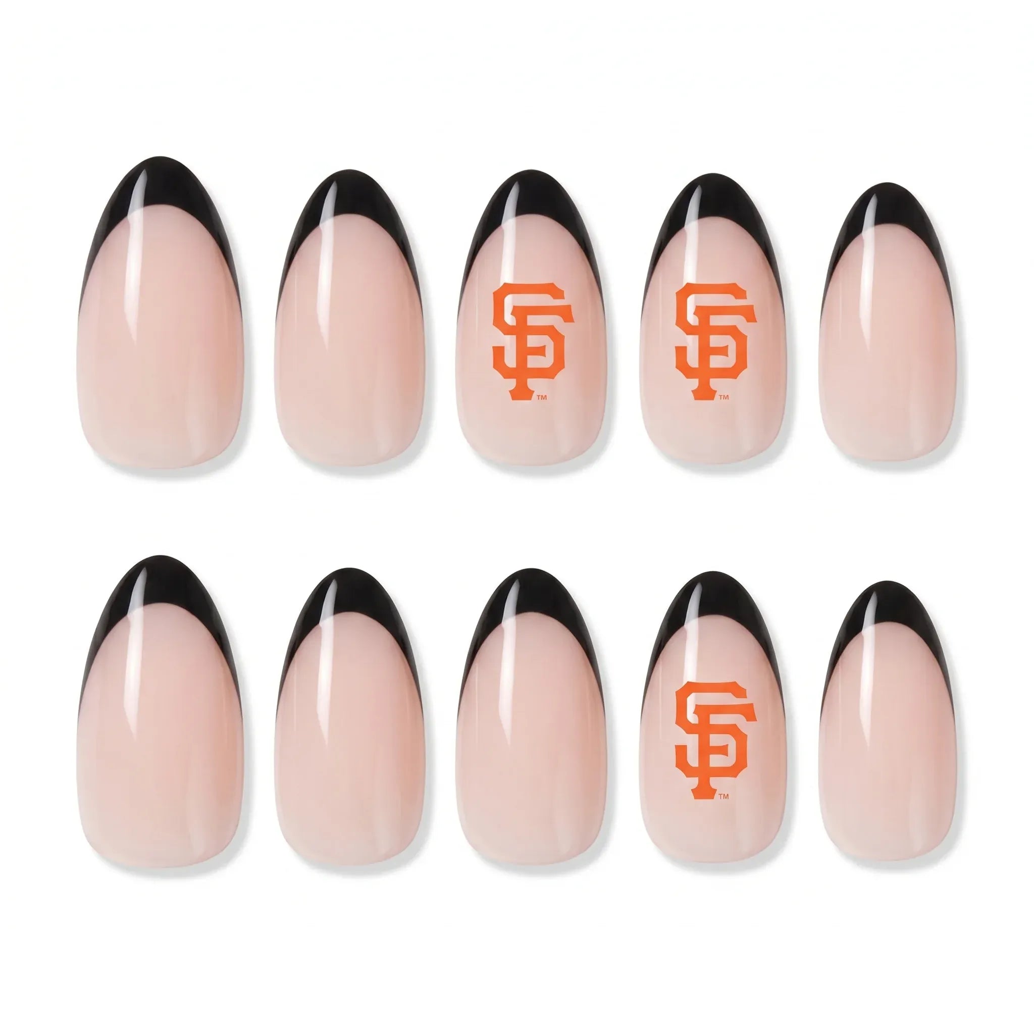 Press on Nails Kentrim Sports Team Logo Almond Press On Nails - 30 Pieces (15 Sizes) Light black