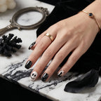 Kentrim Jelly Glue Black Kentrim Black & White Halloween Skull Short Square Press On Nails - 24 Pieces (12 Sizes)