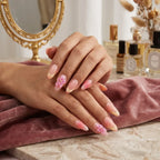 Kentrim Jelly Glue Pink Kentrim Pink Gradient French Press On Nails with 3D Flowers - 24 Pieces (12 Sizes)