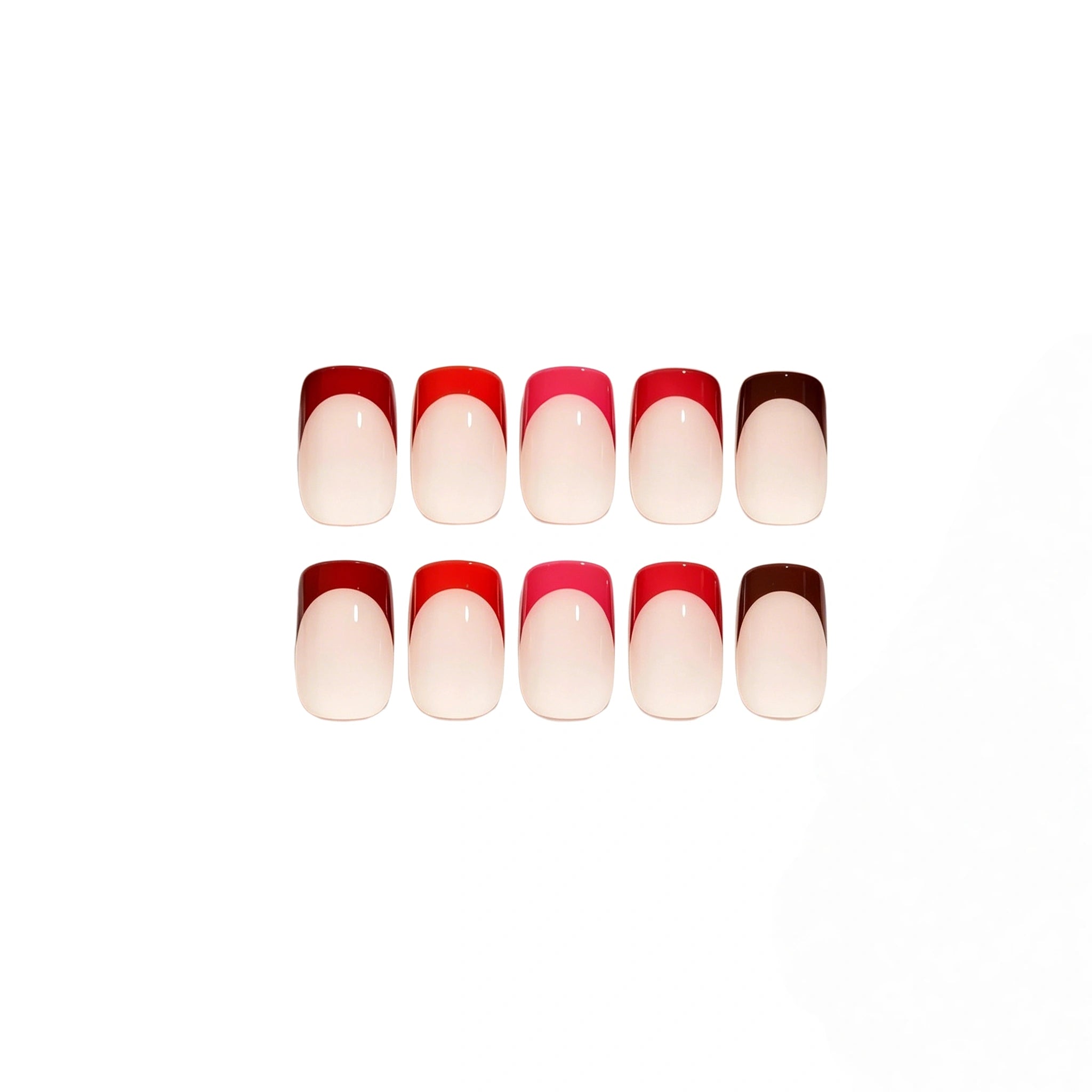 Kentrim Multicolor French Tip Short Square Press On Nails - 24 Pieces, 12 Sizes Main image