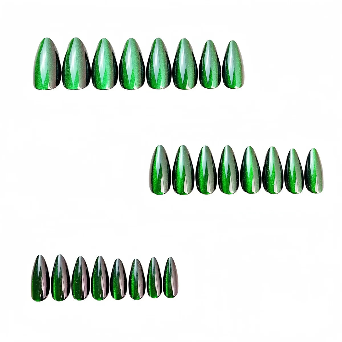 Kentrim Jelly Glue Green Kentrim Dark Green Cat Eye Almond Press On Nails - 24 Pieces (12 Sizes)