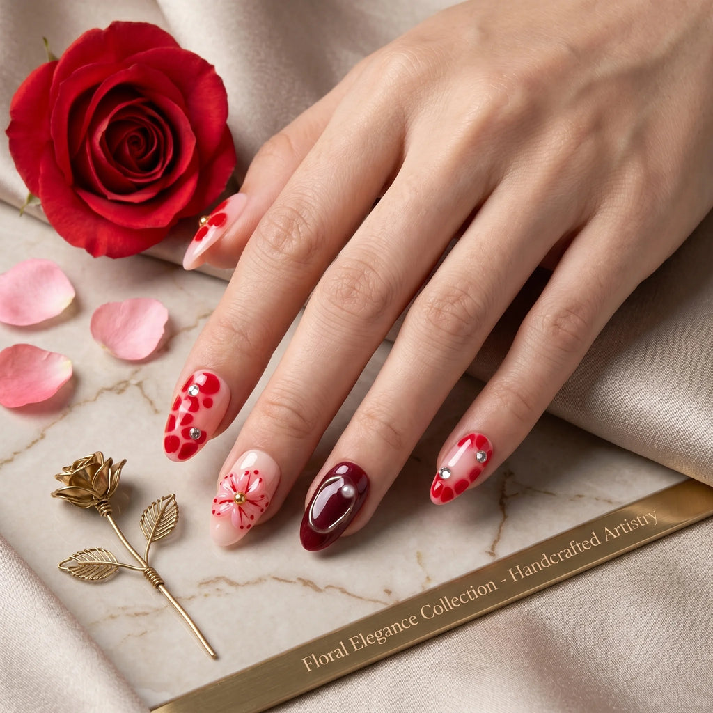 Kentrim Floral Medium Almond Press On Nails - 10 Pieces (Single Size)