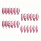 Kentrim Sweet Pink French Tip 3D Flower Medium Almond Press On Nails - 24 Pieces, 12 Sizes