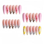 Kentrim Pink Leopard Print 3D Flower Medium Almond Press On Nails - 24 Pieces, 12 Sizes