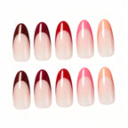 Kentrim Red French Tip Medium Almond Press On Nails - 24 Pieces, 12 Sizes