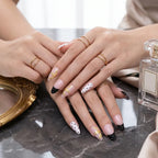 Kentrim Jelly Glue Pink Kentrim Nude Pink French Press On Nails with Polka Dot & Flower Details- 24 Pieces (12 Sizes)