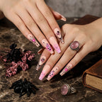 Kentrim Jelly Glue Pink Kentrim Pink Spider Pumpkin Long Coffin Halloween Press On Nails - 24 Pieces (12 Sizes)