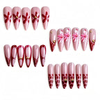Kentrim Bold Red Floral French Tip Long Stiletto Press On Nails - 24 Pieces, 12 Sizes