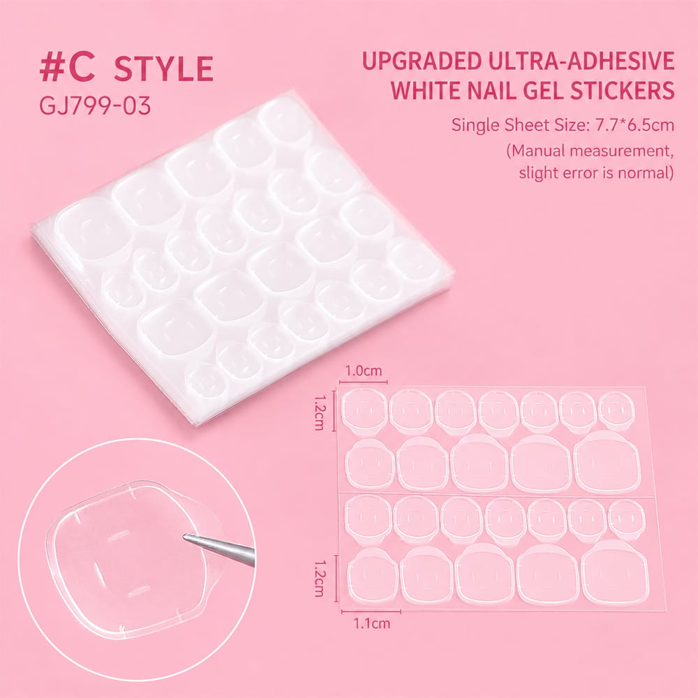 Nail Adhesive Tabs | Jelly Sticky Pads for Reusable Press On Nails, 24 Pcs, 15 Sizes - Kentrim Main image