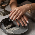 Kentrim Jelly Glue Black Kentrim Black & White Halloween Skull Short Square Press On Nails - 24 Pieces (12 Sizes)